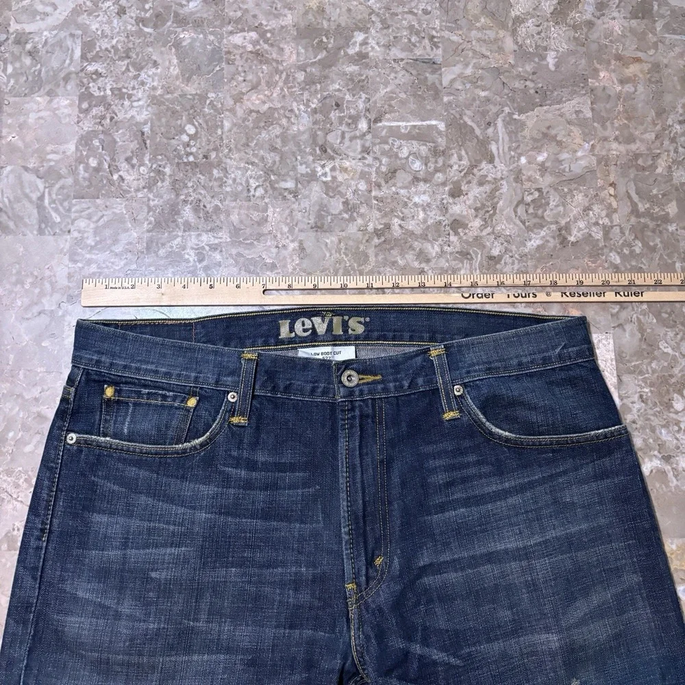 Levi's Jeans Mens 36x34 (fits 38x34) Blue 527 Low Boot Cut Fade Whisker Cowboy